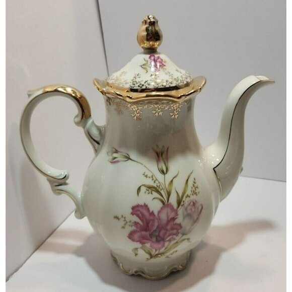 Vtg Mitterteich Bavaria Tea Set 1930's - 1940's Pink Floral w/ Gold Details Trim - Picture 5 of 16